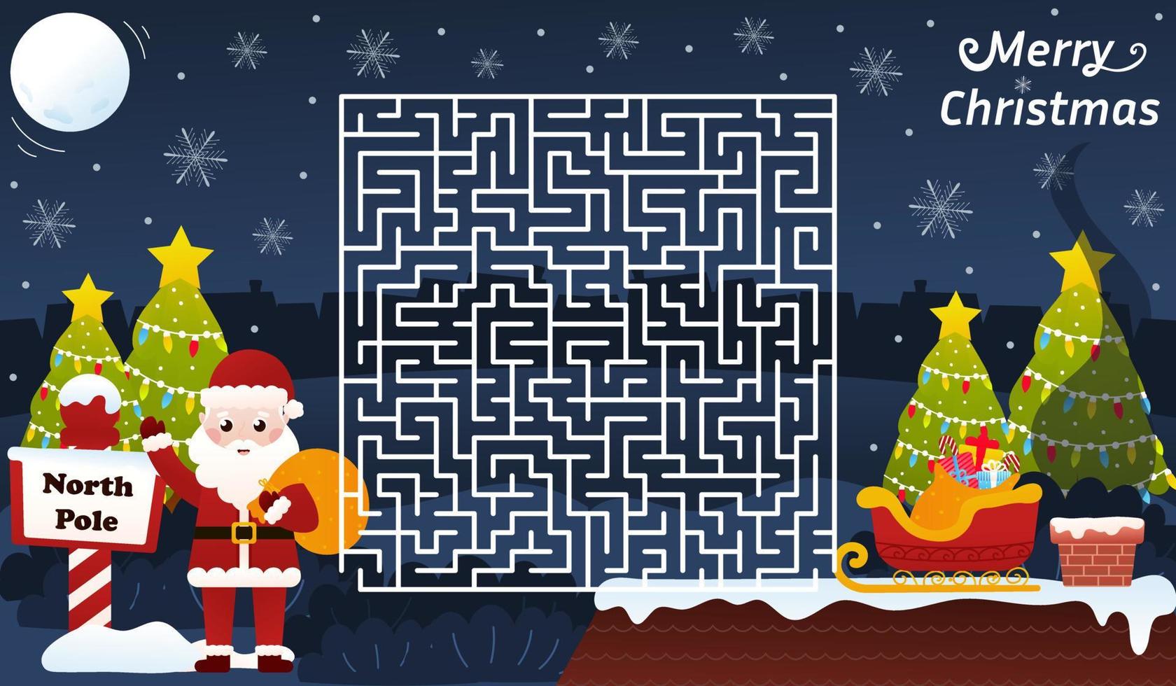 Christmas riddle for kids with santa claus waves, labyrinth maze game, printable worksheet for children vector