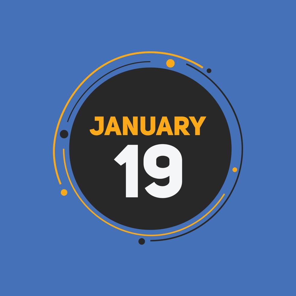 january 19 calendar reminder. 19th january daily calendar icon template. Calendar 19th january icon Design template. Vector illustration