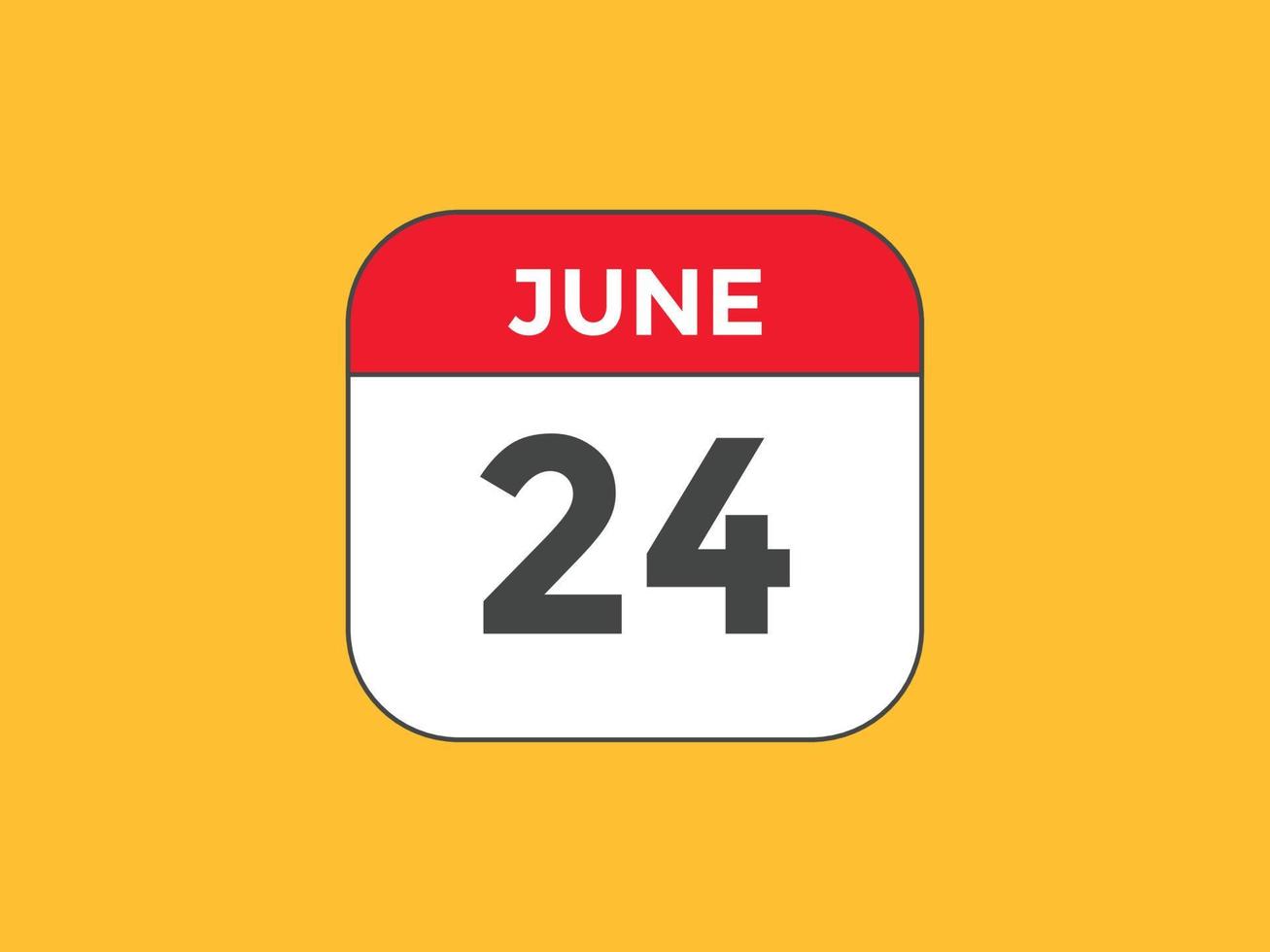 june 24 calendar reminder. 24th june daily calendar icon template. Calendar 24th june icon Design template. Vector illustration