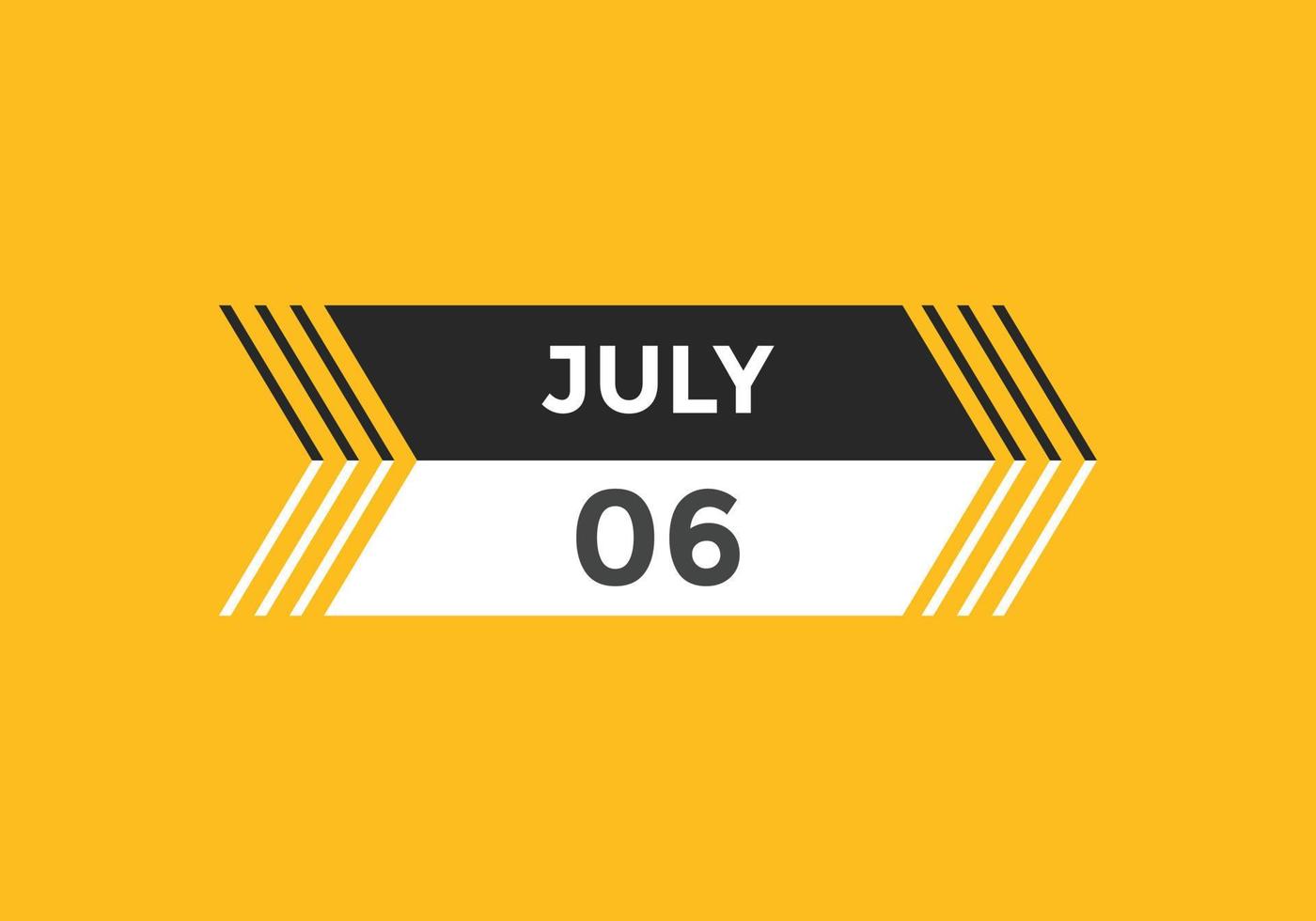 july 6 calendar reminder. 6th july daily calendar icon template. Calendar 6th july icon Design template. Vector illustration