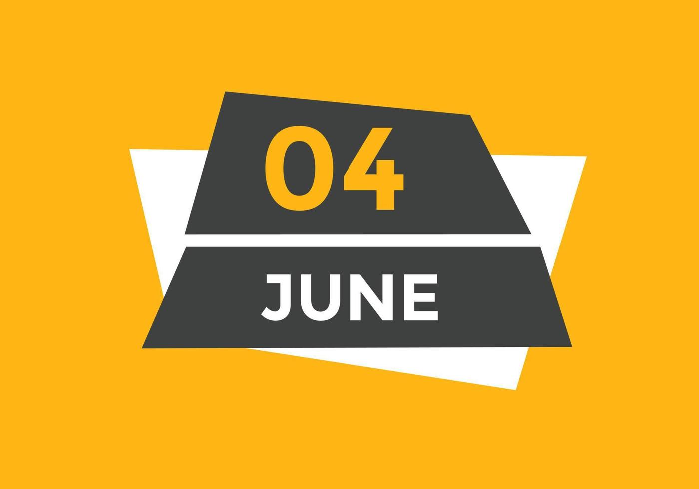 june 4 calendar reminder. 4th june daily calendar icon template. Calendar 4th june icon Design template. Vector illustration