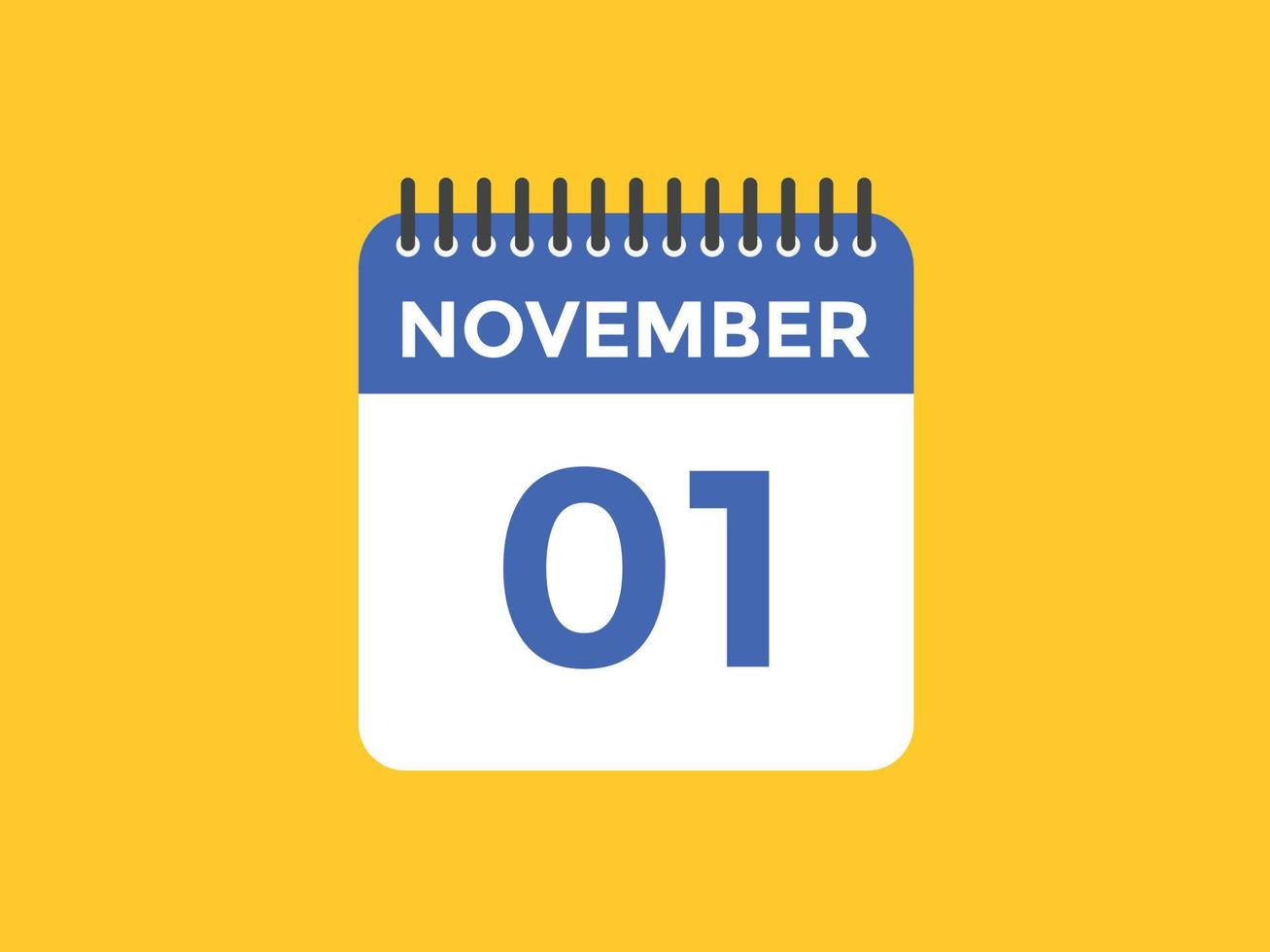 november 1 calendar reminder. 1st november daily calendar icon template. Calendar 1st november icon Design template. Vector illustration