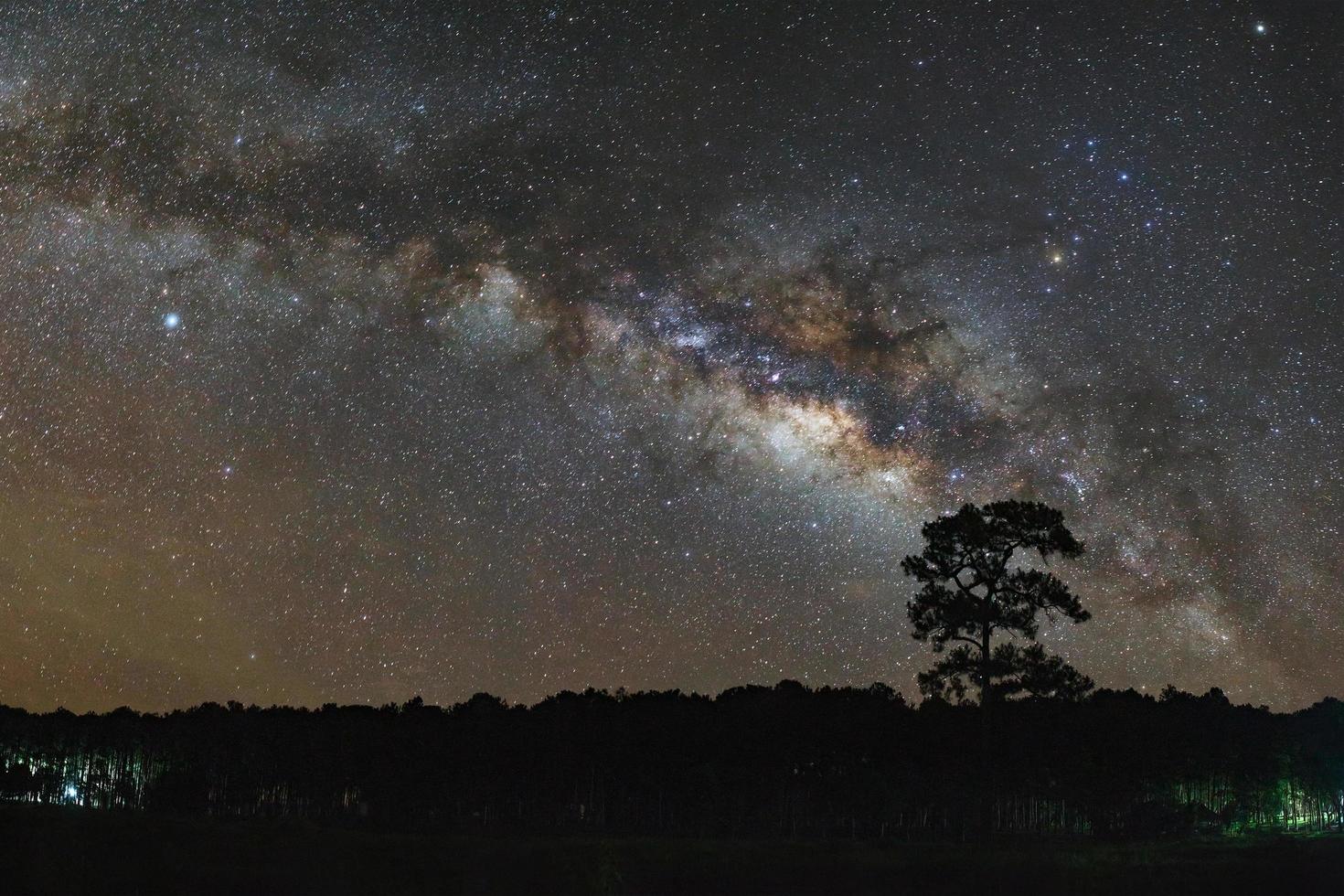 Panorama milky way galaxy with stars and space dust in the universe, Long exposure photograph, with grain. photo