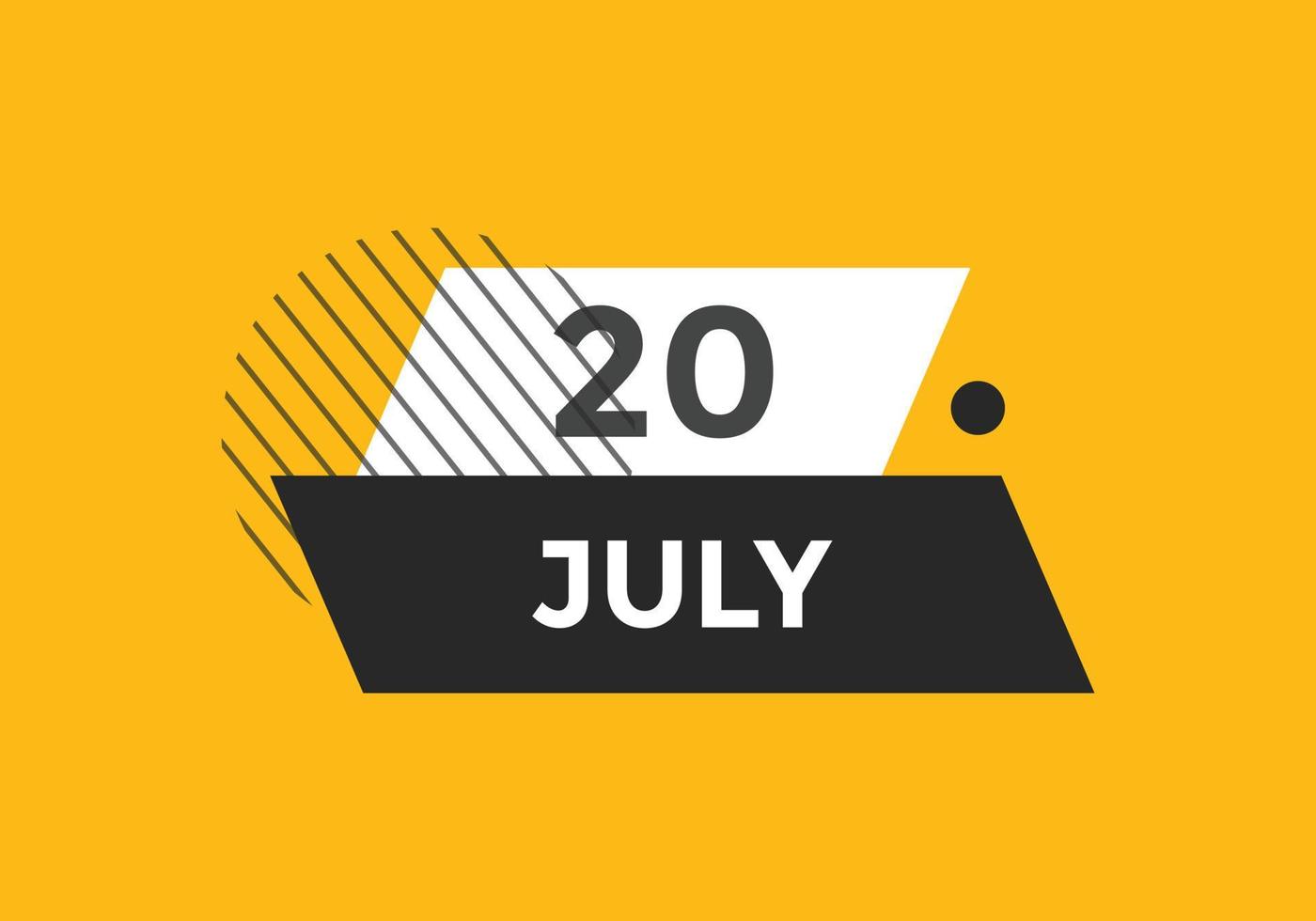 july 20 calendar reminder. 20th july daily calendar icon template. Calendar 20th july icon Design template. Vector illustration