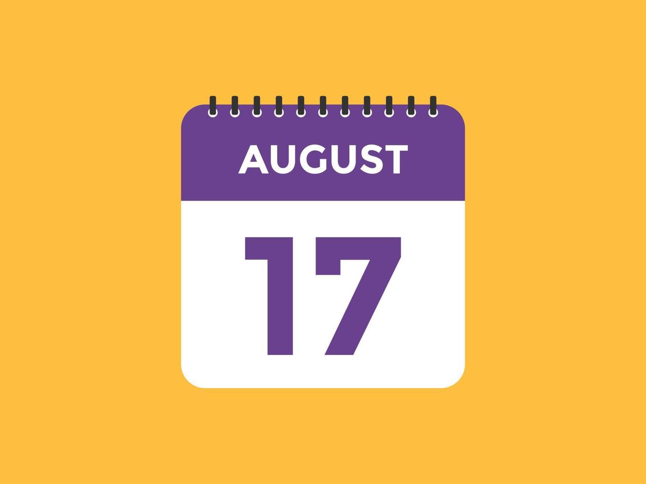 august 17 calendar reminder. 17th august daily calendar icon template. Calendar 17th august icon Design template. Vector illustration