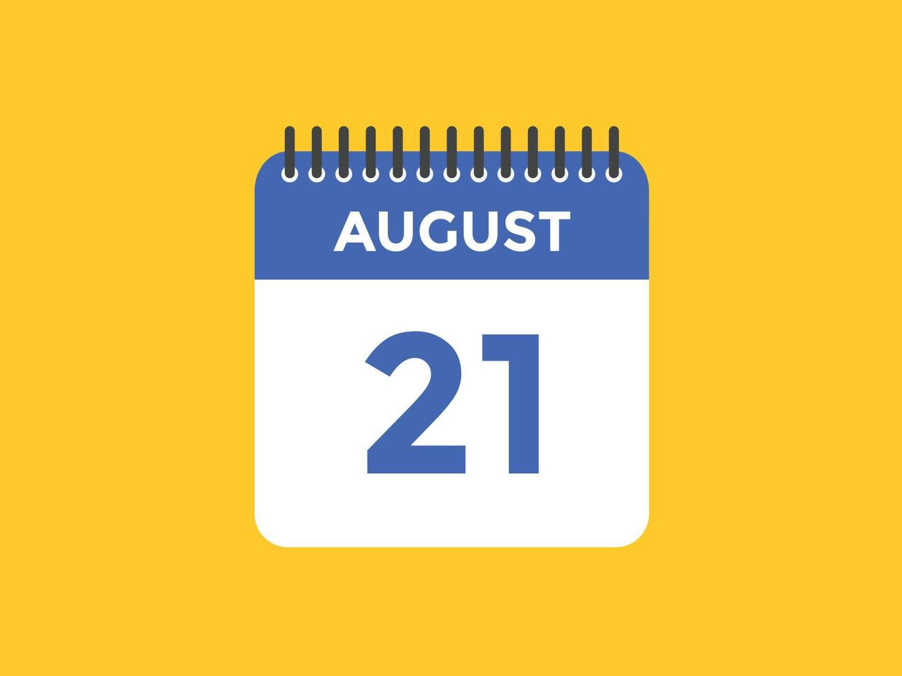 Recordatorio del calendario del 21 de agosto. Plantilla de icono de calendario diario del 21 de agosto. calendario 21 de agosto plantilla de diseño de iconos. ilustración vectorial vector