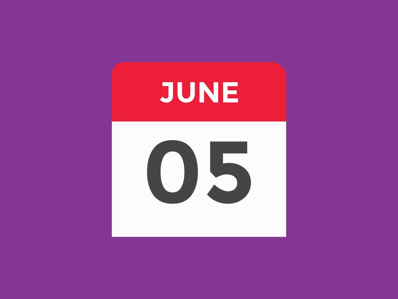 Recordatorio del calendario del 5 de junio. Plantilla de icono de calendario diario del 5 de junio. plantilla de diseño de icono de calendario 5 de junio. ilustración vectorial vector