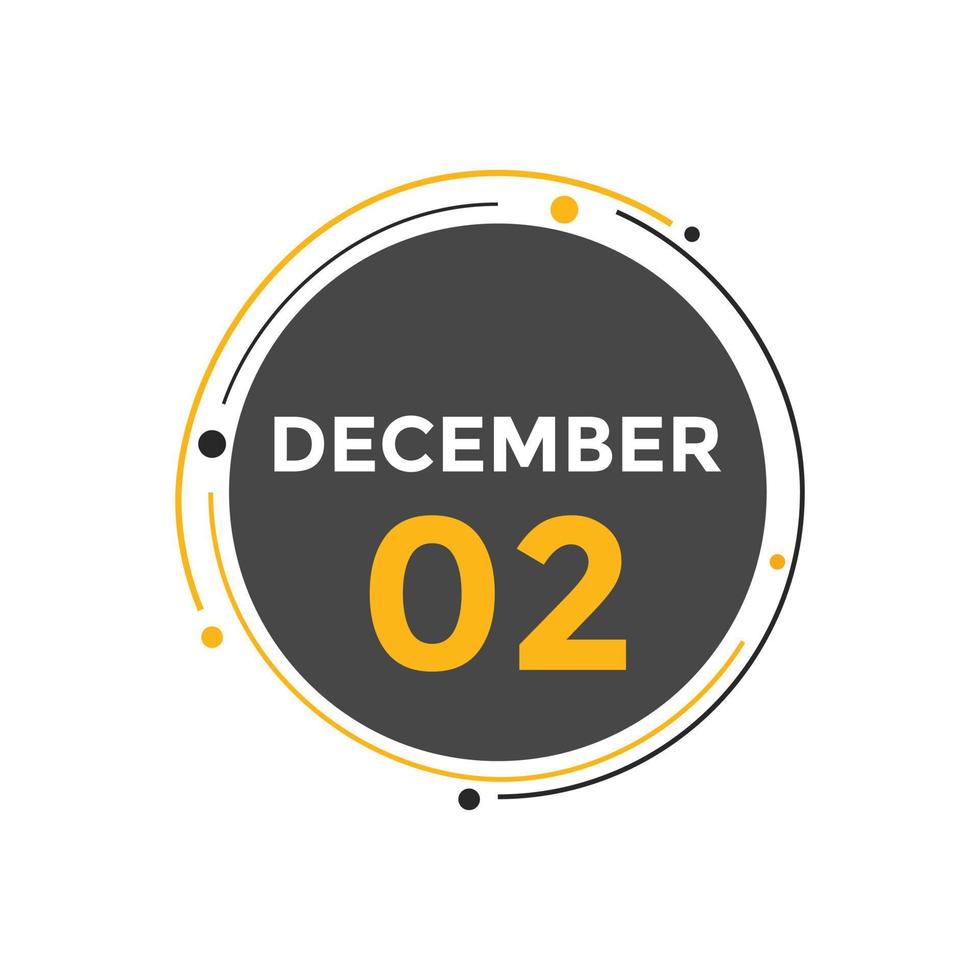 december 2 calendar reminder. 2nd december daily calendar icon template. Calendar 2nd december icon Design template. Vector illustration