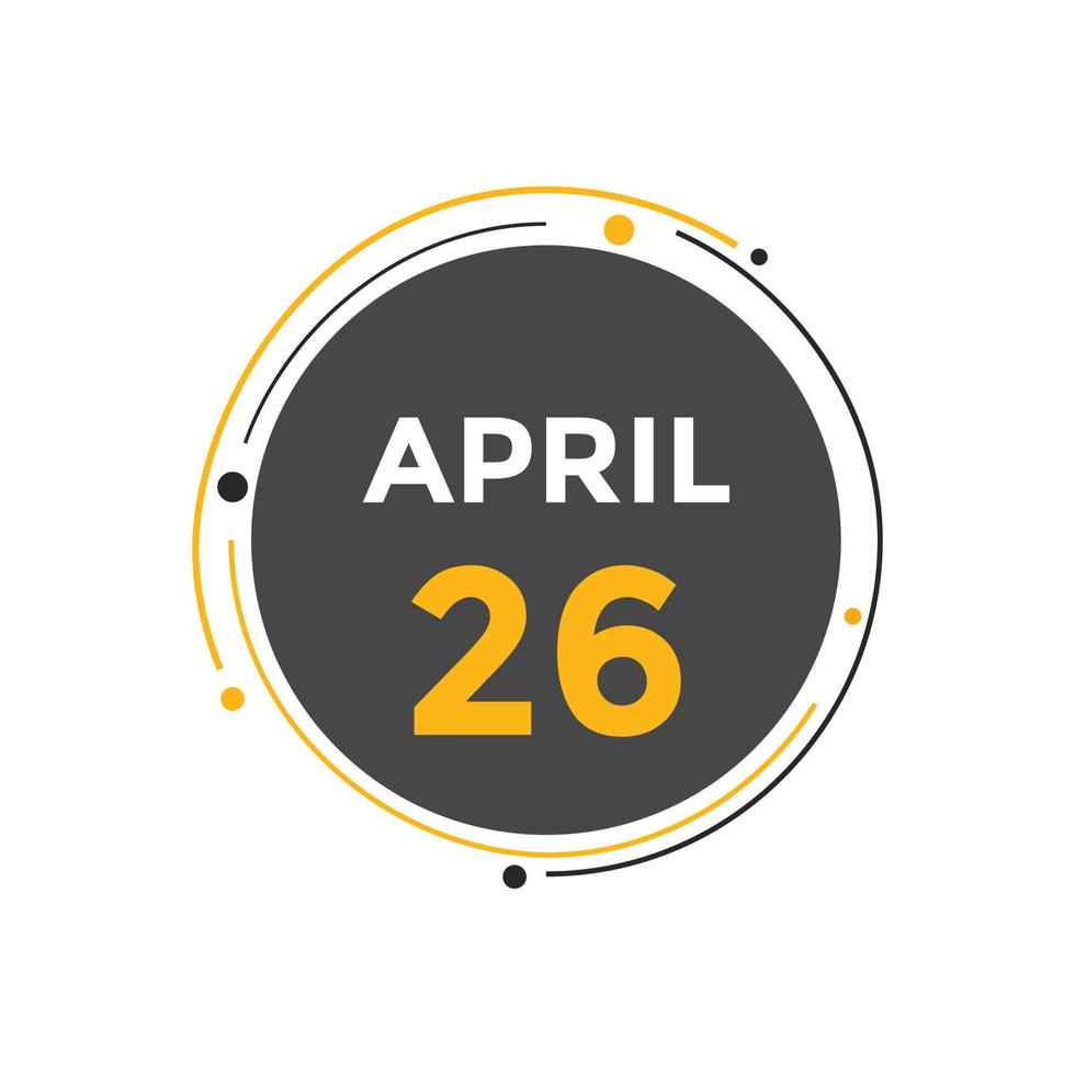Recordatorio del calendario del 26 de abril. Plantilla de icono de calendario diario del 26 de abril. plantilla de diseño de icono de calendario 26 de abril. ilustración vectorial vector