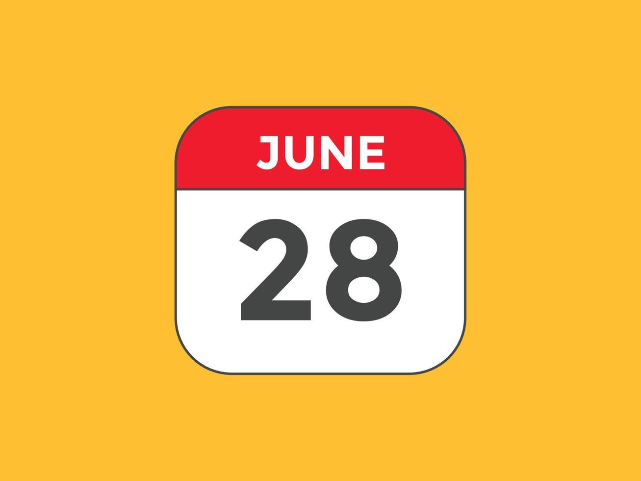 Recordatorio del calendario del 28 de junio. Plantilla de icono de calendario diario del 28 de junio. plantilla de diseño de icono de calendario 28 de junio. ilustración vectorial vector