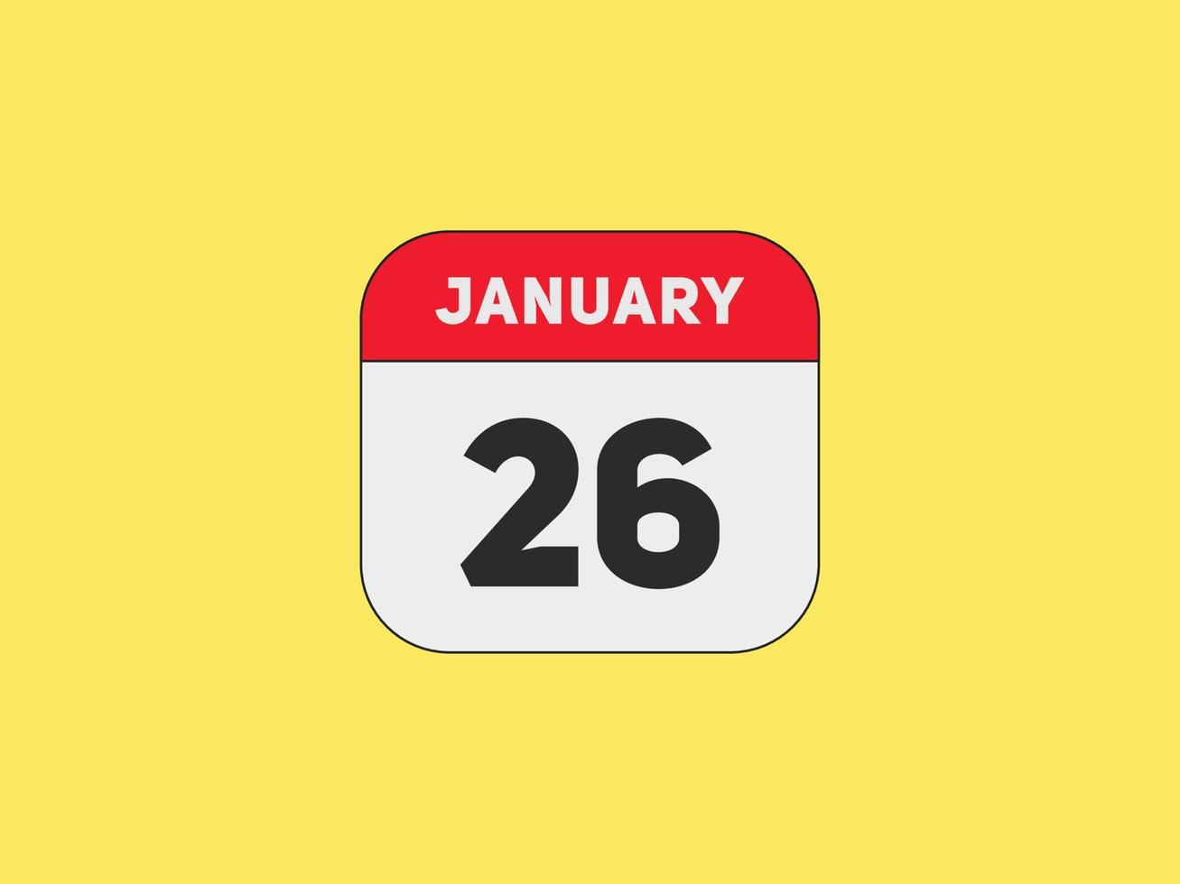 Recordatorio del calendario del 26 de enero. Plantilla de icono de calendario diario del 26 de enero. plantilla de diseño de icono de calendario 26 de enero. ilustración vectorial vector
