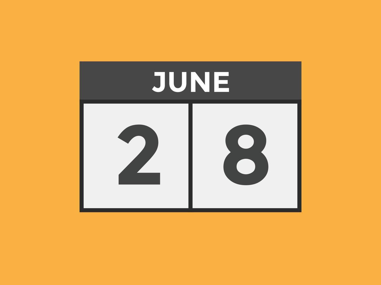 june 28 calendar reminder. 28th june daily calendar icon template. Calendar 28th june icon Design template. Vector illustration