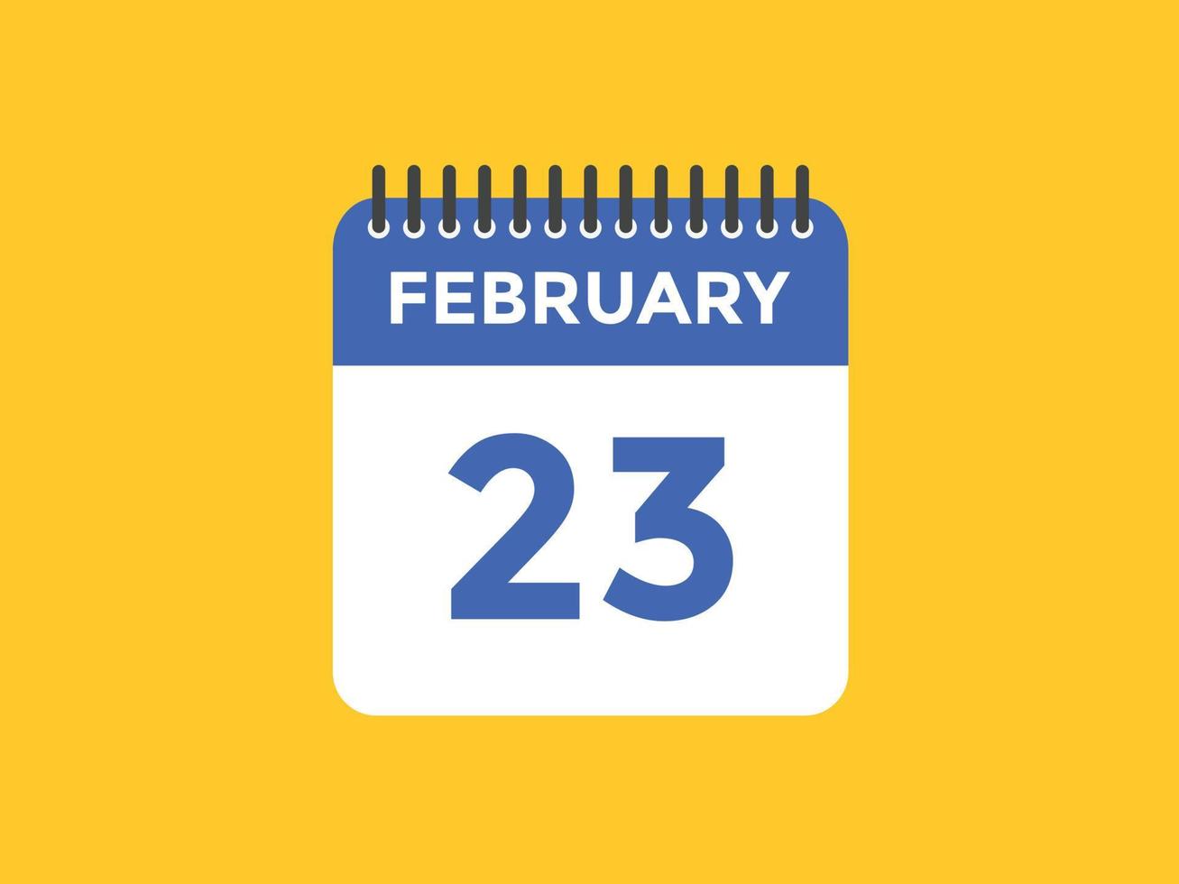 february 23 calendar reminder. 23th february daily calendar icon template. Calendar 23th february icon Design template. Vector illustration