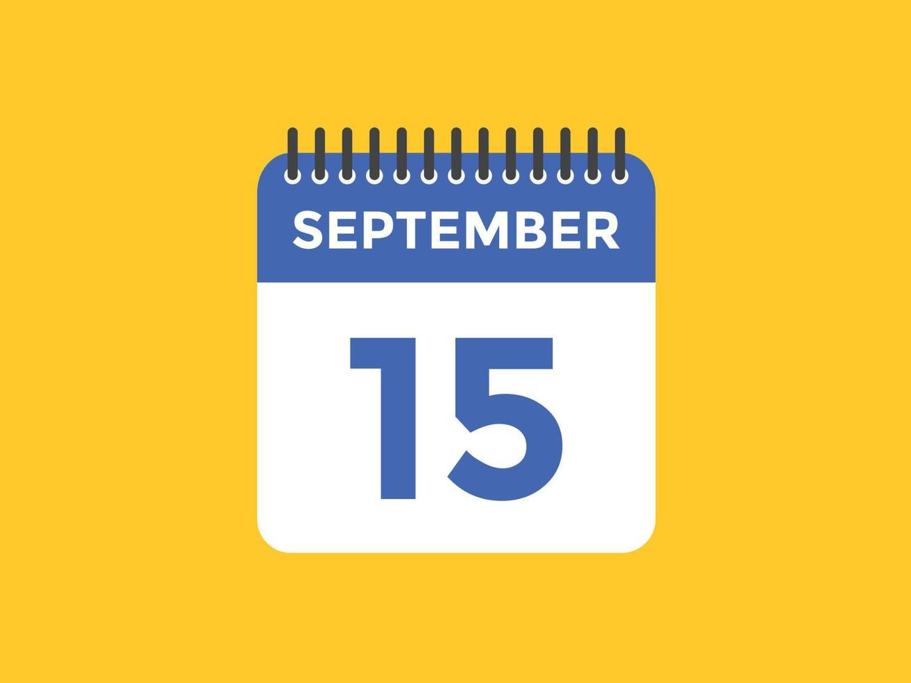 september 15 calendar reminder. 15th september daily calendar icon template. Calendar 15th september icon Design template. Vector illustration