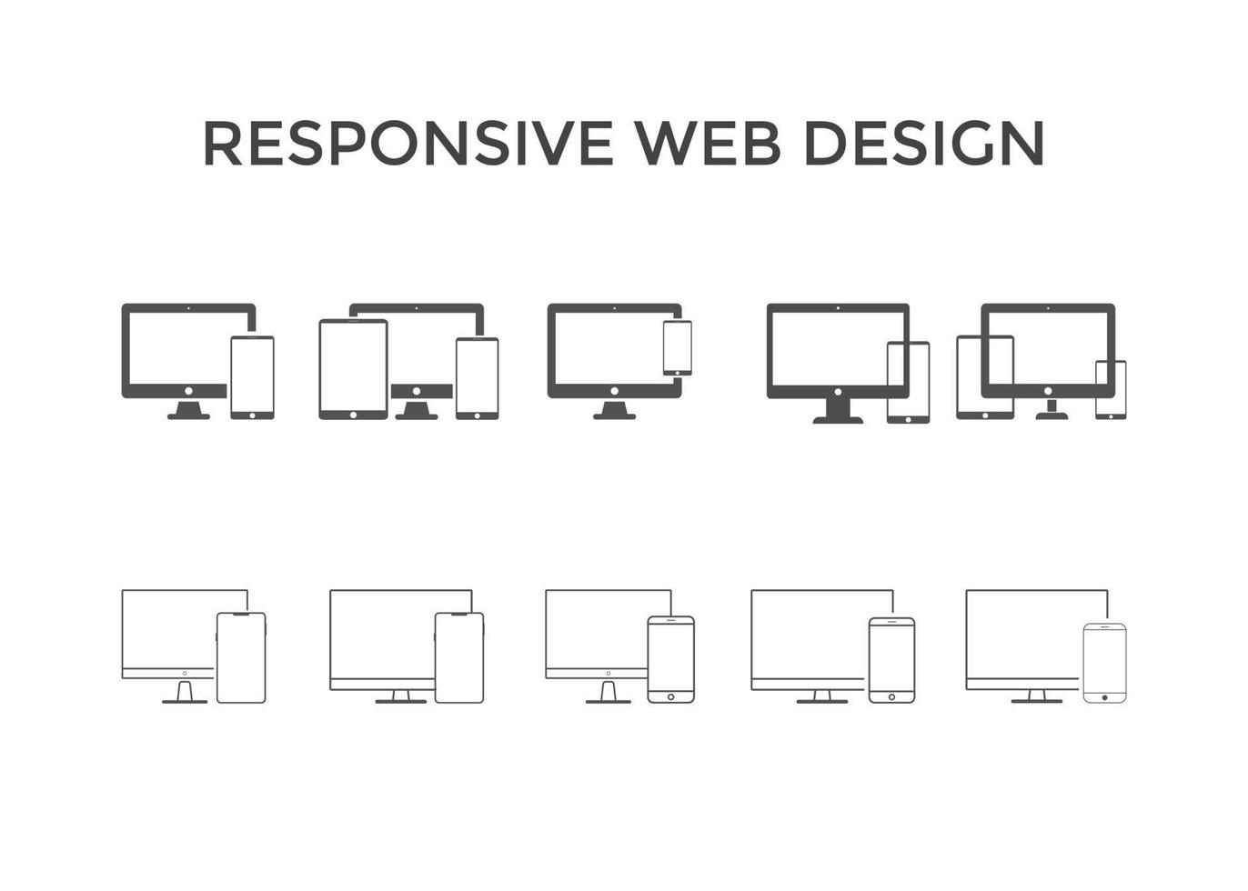 conjunto de iconos de diseño web receptivo. icono de línea vector