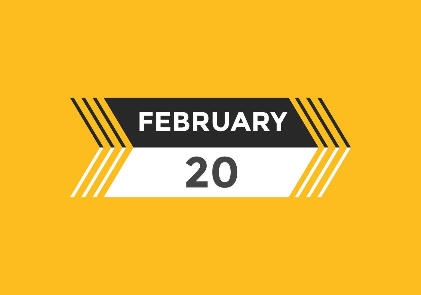 Recordatorio del calendario del 20 de febrero. Plantilla de icono de calendario diario del 20 de febrero. plantilla de diseño de icono de calendario 20 de febrero. ilustración vectorial vector