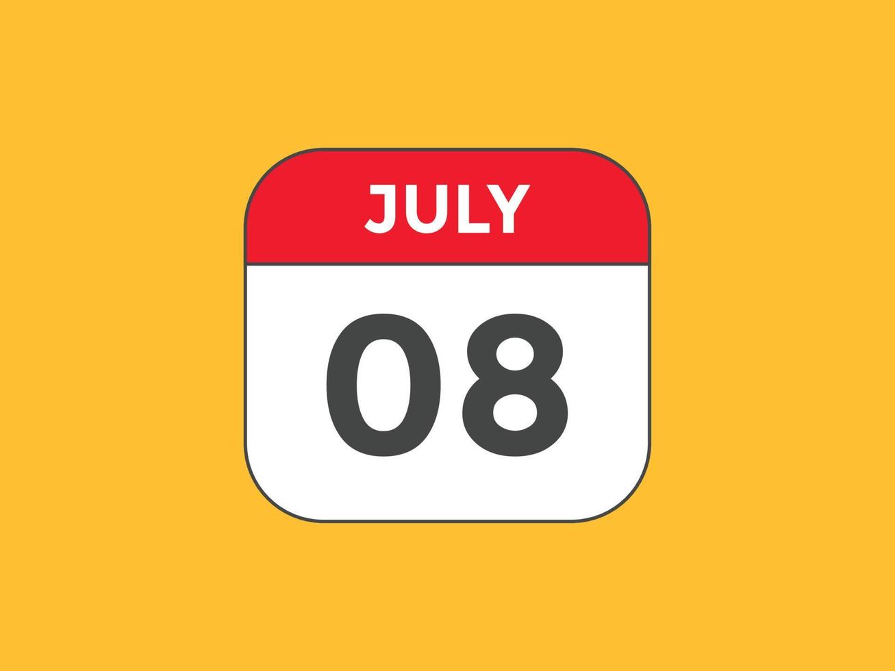 july 8 calendar reminder. 8th july daily calendar icon template. Calendar 8th july icon Design template. Vector illustration