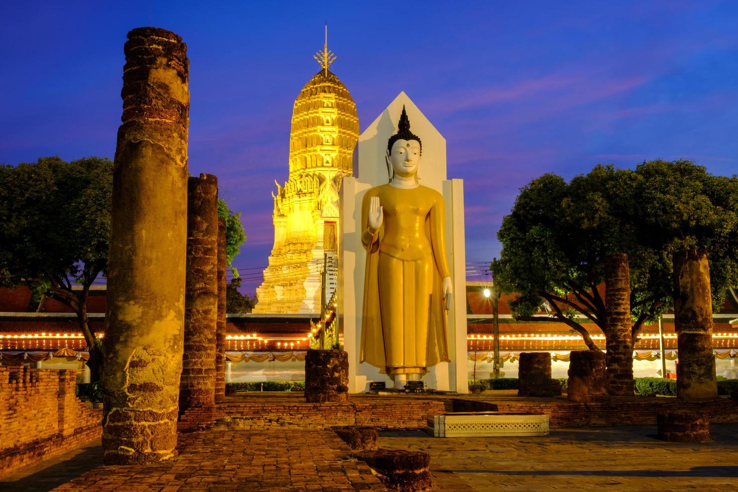 Landscape sunset at Wat Phar Sri Rattana Mahathat Temple or Wat Yai, Phitsanulok in Thailand photo