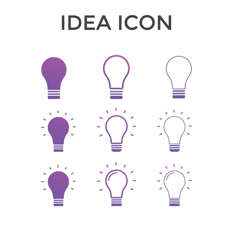 conjunto de ilustraciones de vectores de iconos de ideas creativas. para seo y sitios web. icono de bombilla, solución, lámpara