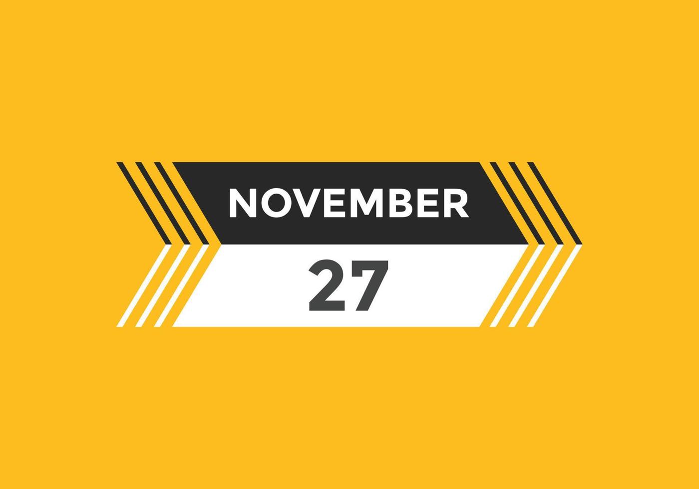 Recordatorio del calendario del 27 de noviembre. Plantilla de icono de calendario diario del 27 de noviembre. plantilla de diseño de icono de calendario 27 de noviembre. ilustración vectorial vector