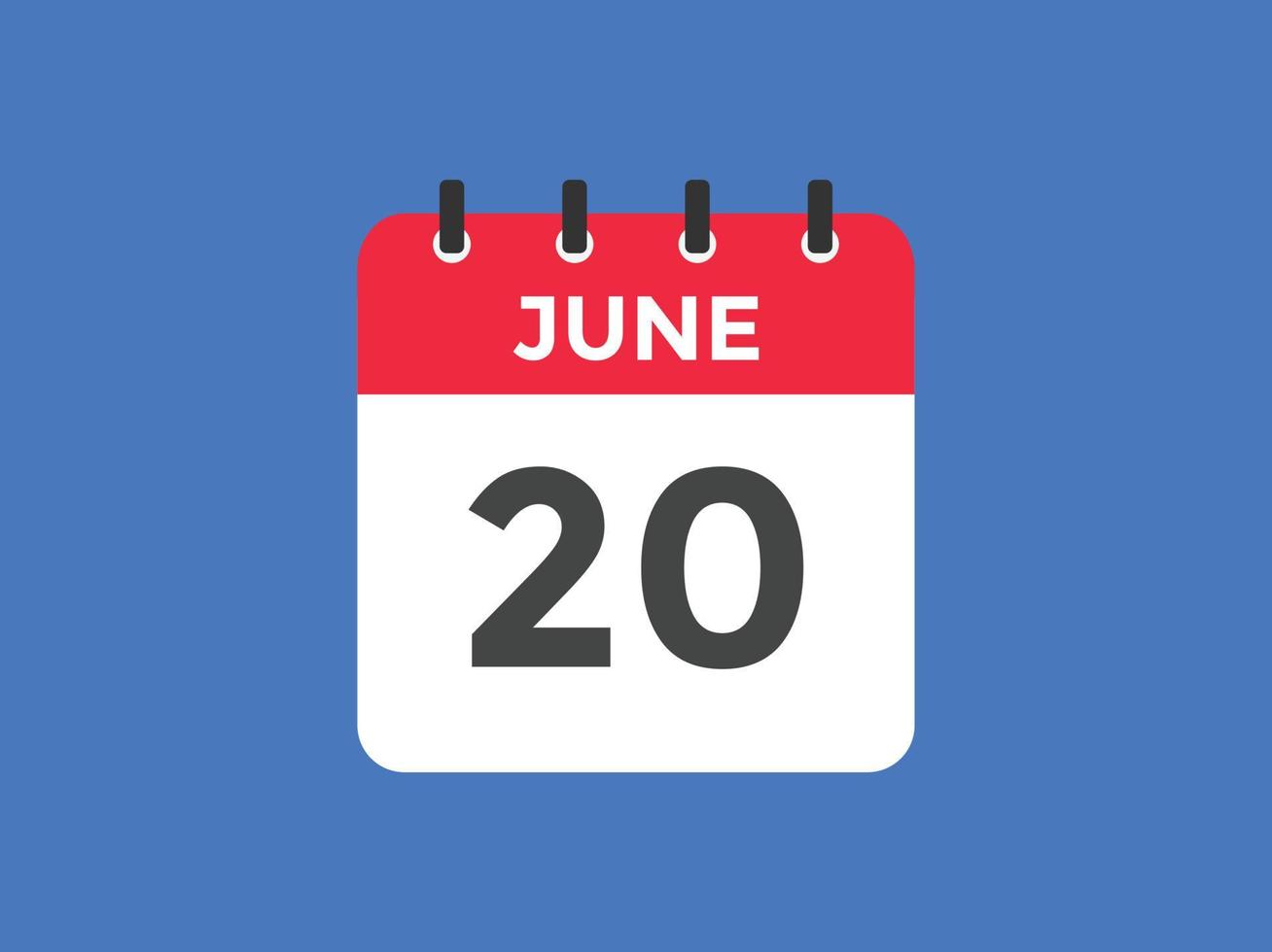 june 20 calendar reminder. 20th june daily calendar icon template. Calendar 20th june icon Design template. Vector illustration