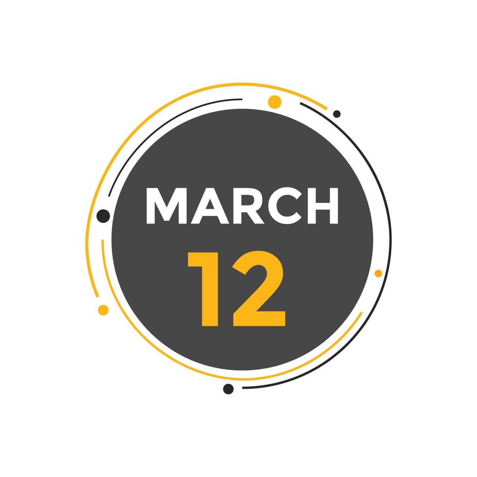 march 12 calendar reminder. 12th march daily calendar icon template. Calendar 12th march icon Design template. Vector illustration