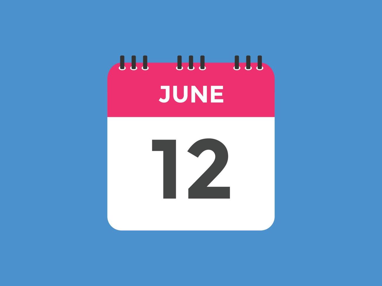 june 12 calendar reminder. 12th june daily calendar icon template. Calendar 12th june icon Design template. Vector illustration