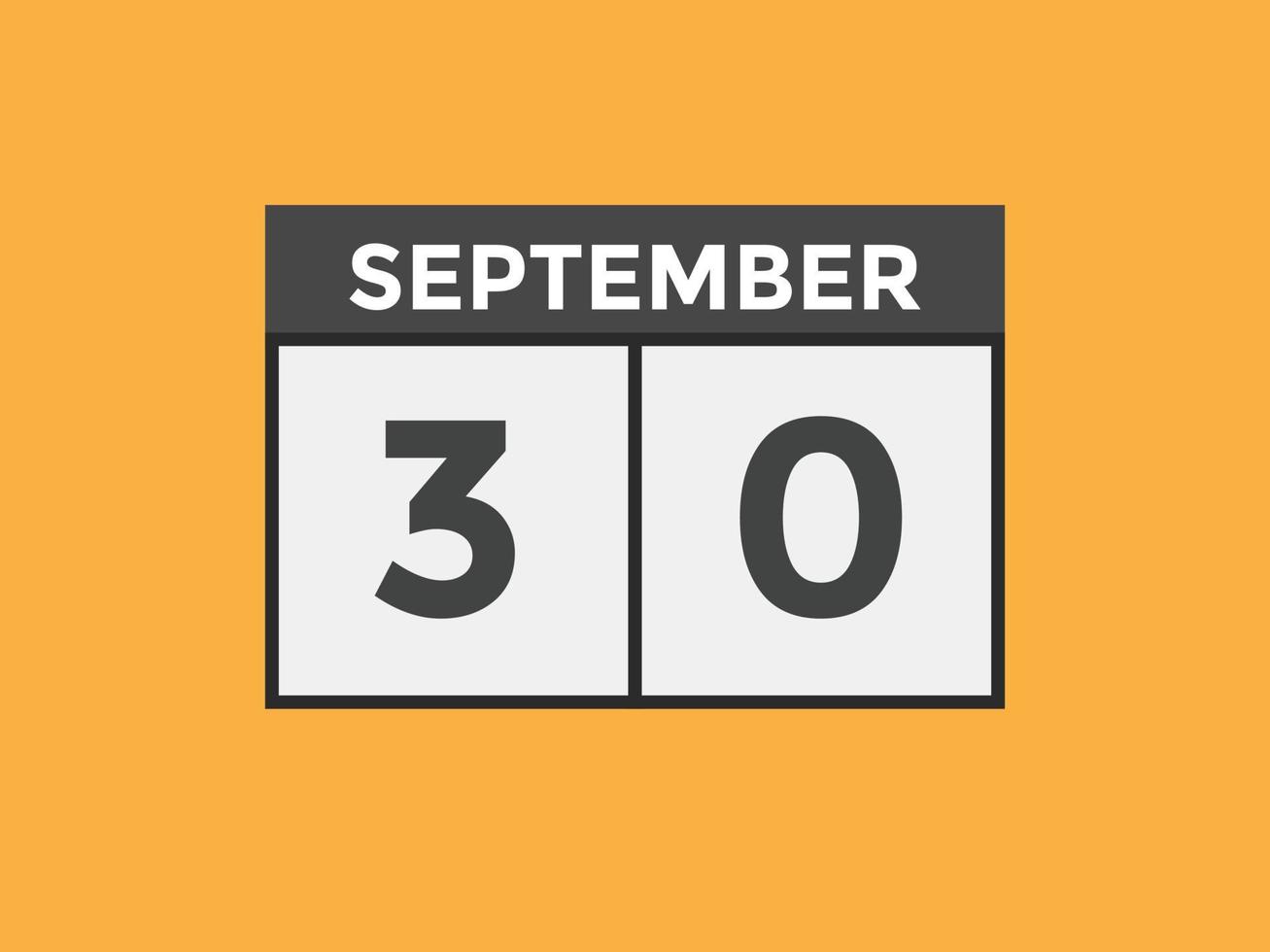 september 30 calendar reminder. 30th september daily calendar icon template. Calendar 30th september icon Design template. Vector illustration