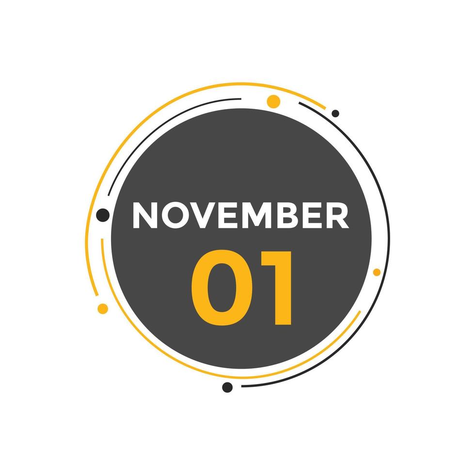 november 1 calendar reminder. 1st november daily calendar icon template. Calendar 1st november icon Design template. Vector illustration