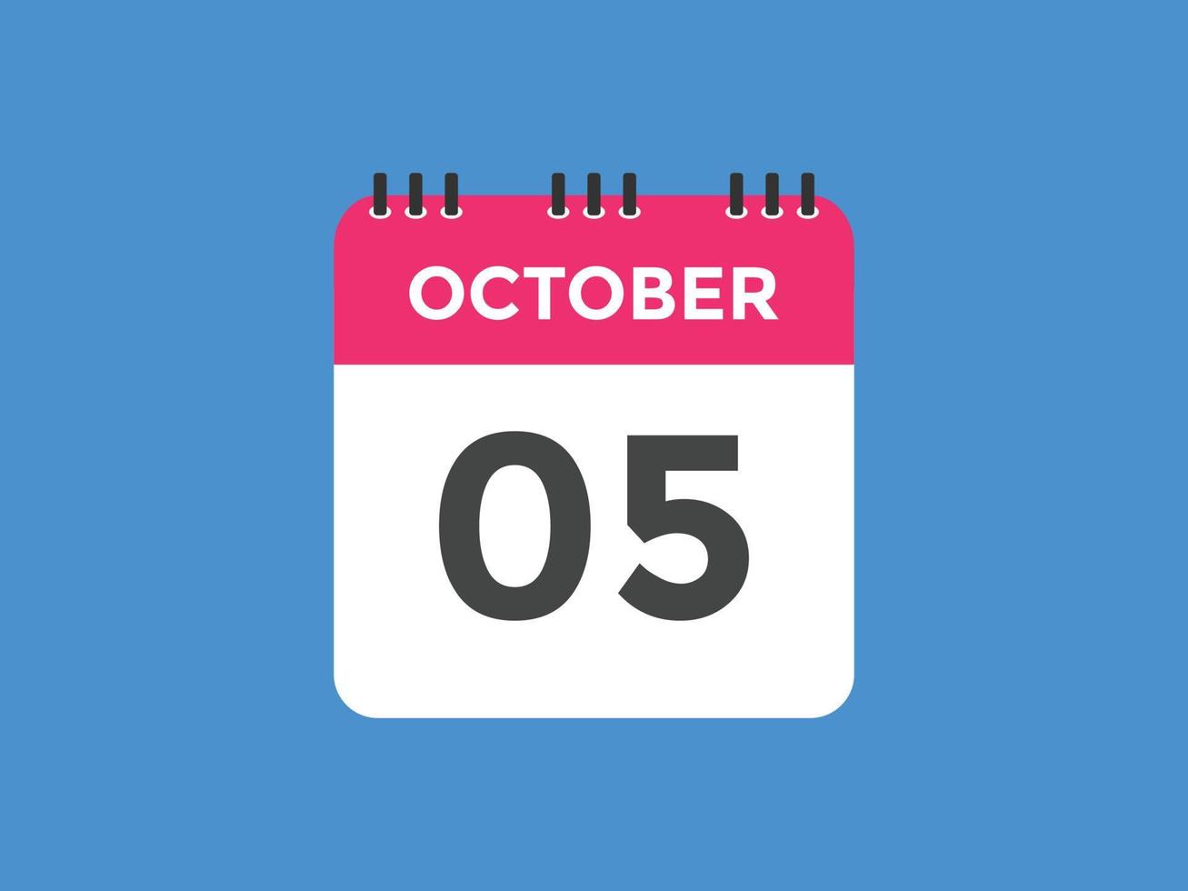 Recordatorio del calendario del 5 de octubre. Plantilla de icono de calendario diario del 5 de octubre. plantilla de diseño de icono de calendario 5 de octubre. ilustración vectorial vector