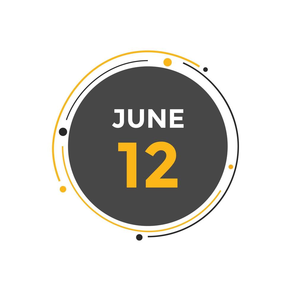 june 12 calendar reminder. 12th june daily calendar icon template. Calendar 12th june icon Design template. Vector illustration