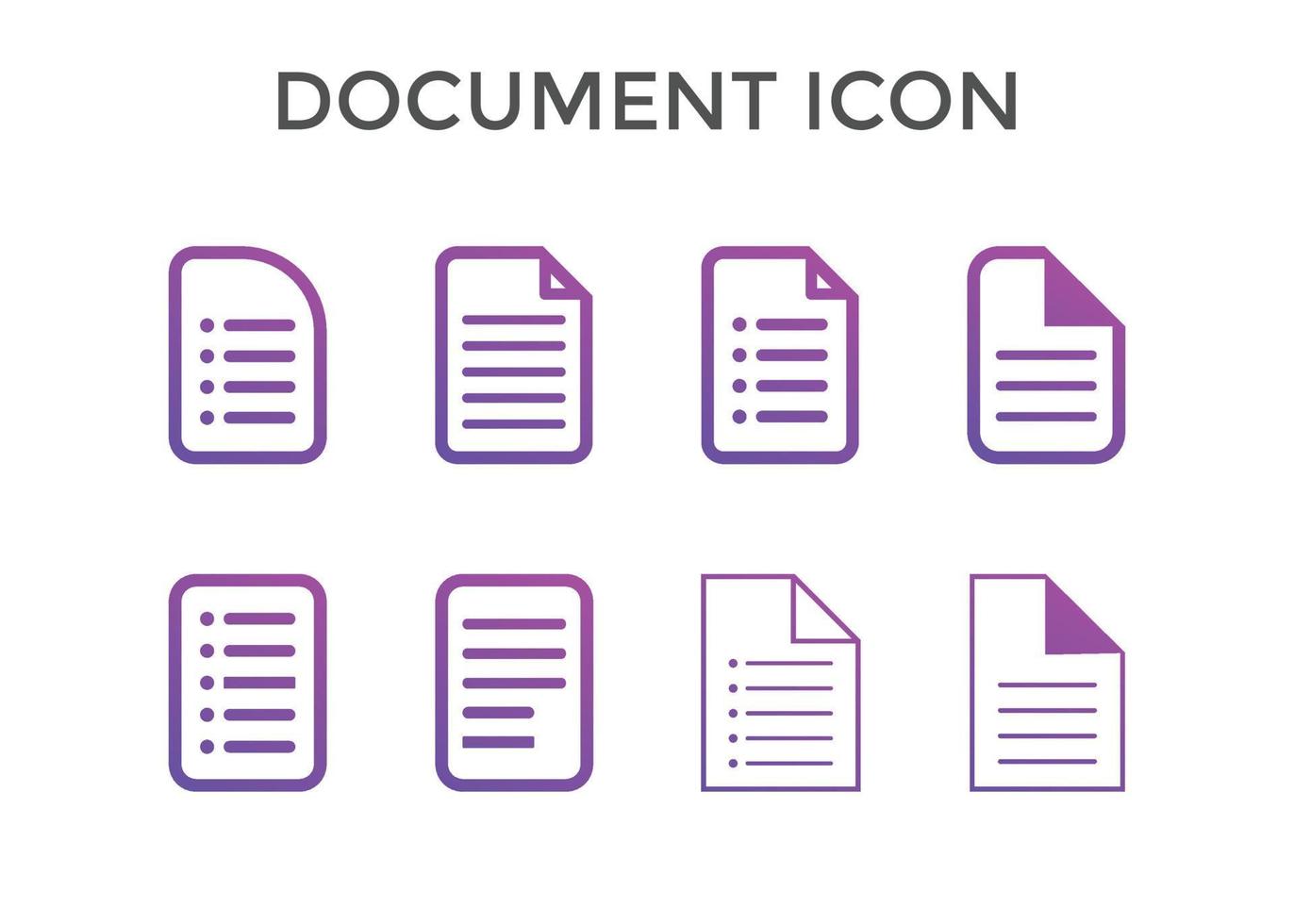 Set of Document  icons Vector illustration. Paper document page symbol for SEO and website