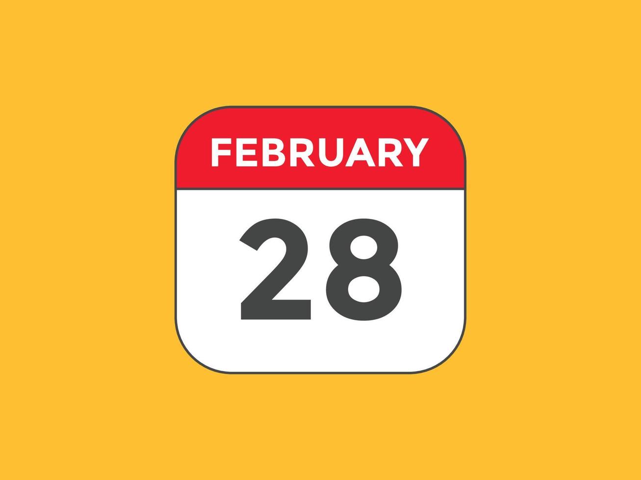 Recordatorio del calendario del 28 de febrero. Plantilla de icono de calendario diario del 28 de febrero. plantilla de diseño de icono de calendario 28 de febrero. ilustración vectorial vector