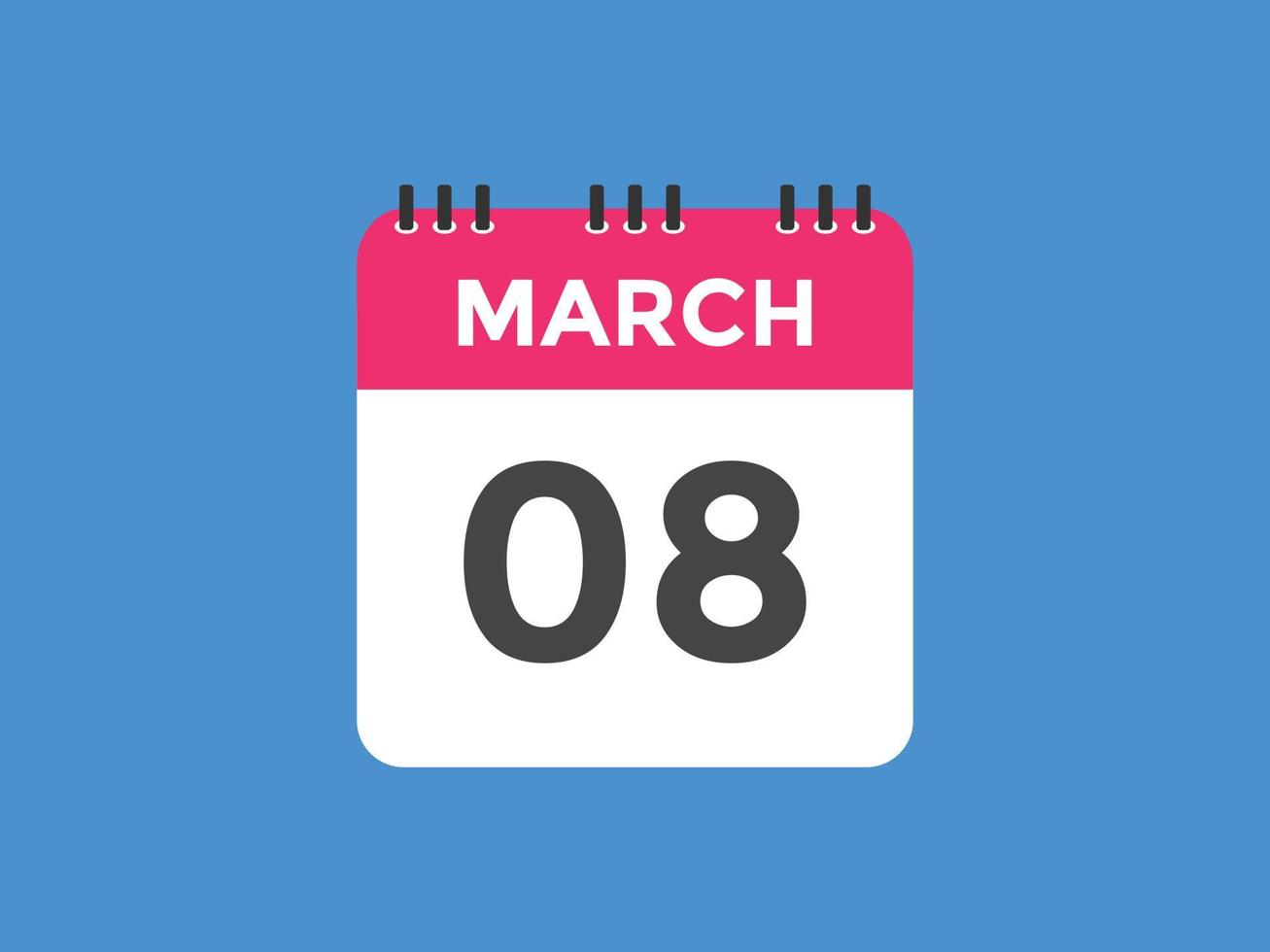 march 8 calendar reminder. 8th march daily calendar icon template. Calendar 8th march icon Design template. Vector illustration