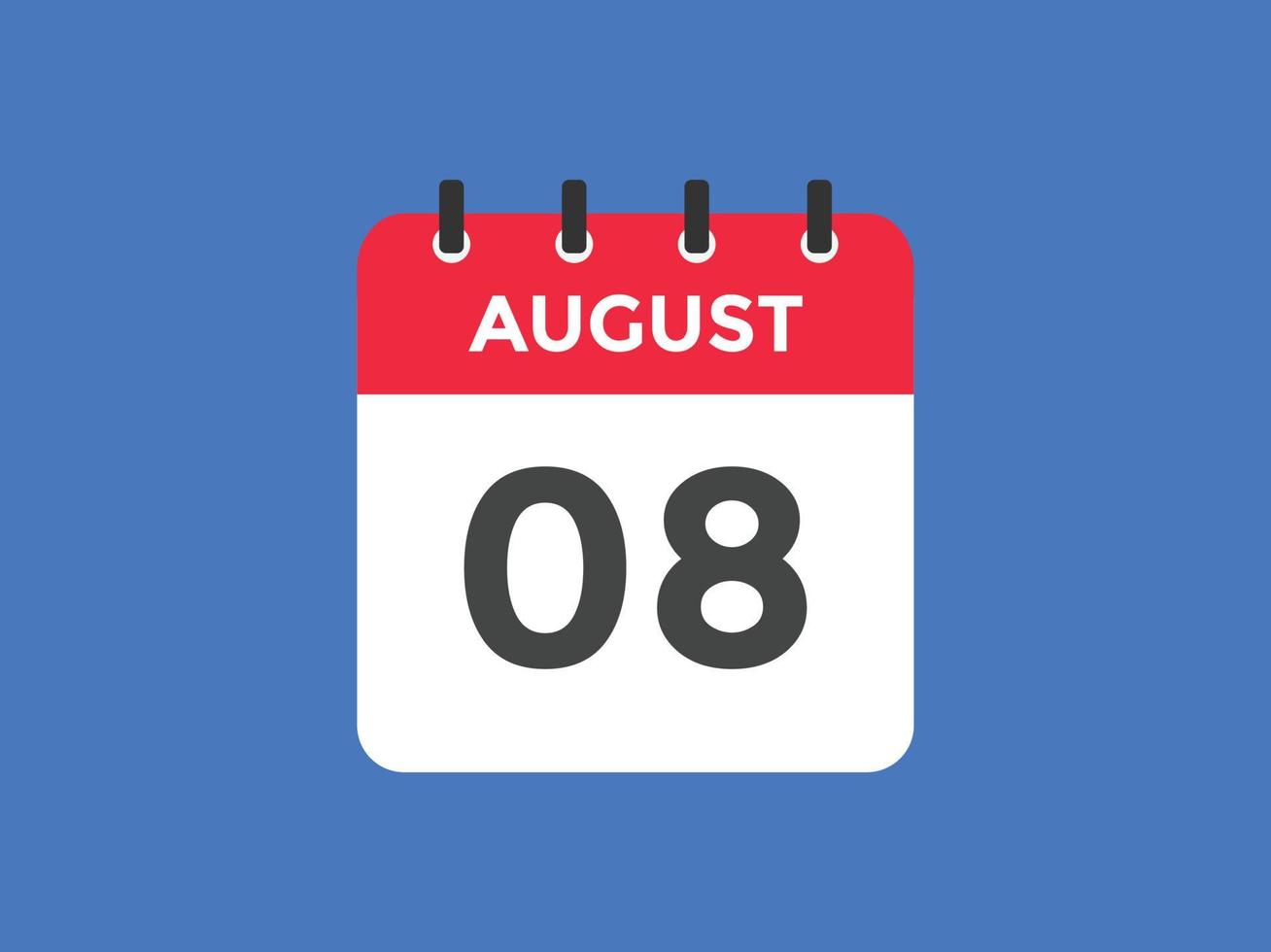 Recordatorio del calendario del 8 de agosto. Plantilla de icono de calendario diario del 8 de agosto. plantilla de diseño de icono de calendario 8 de agosto. ilustración vectorial vector