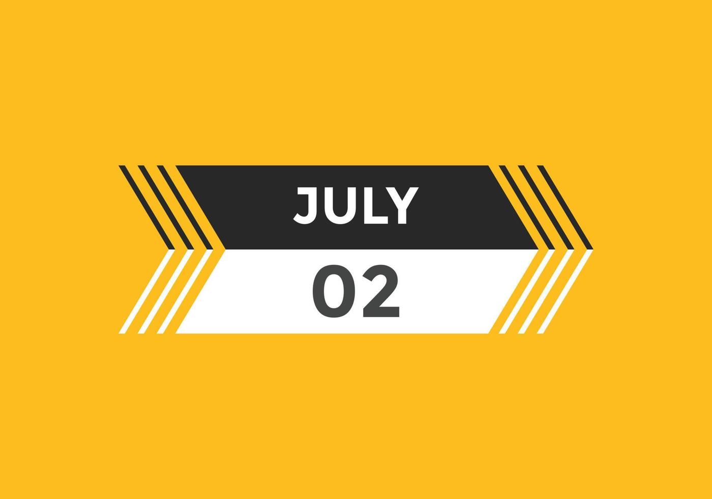 july 2 calendar reminder. 2nd july daily calendar icon template. Calendar 2nd july icon Design template. Vector illustration