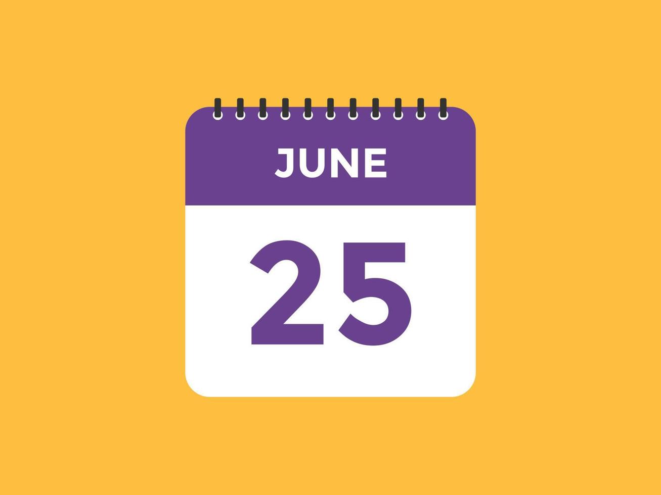 june 25 calendar reminder. 25th june daily calendar icon template. Calendar 25th june icon Design template. Vector illustration