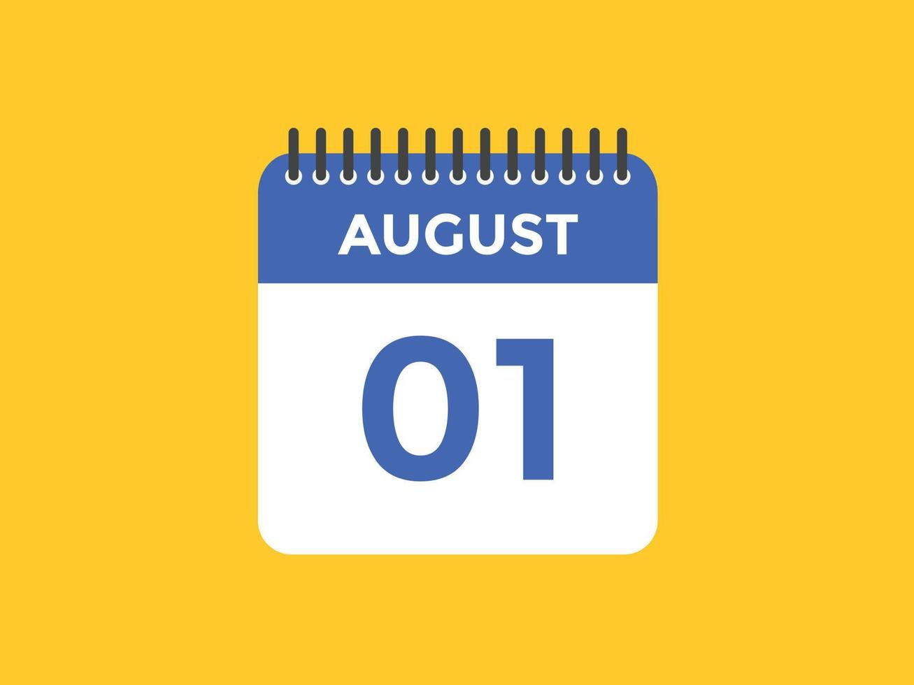 august 1 calendar reminder. 1st august daily calendar icon template. Calendar 1st august icon Design template. Vector illustration