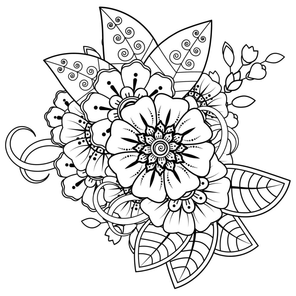 Floral Background with mehndi flower. Decorative ornament in ethnic oriental style, doodle ornament, outline hand draw. Coloring book page. vector