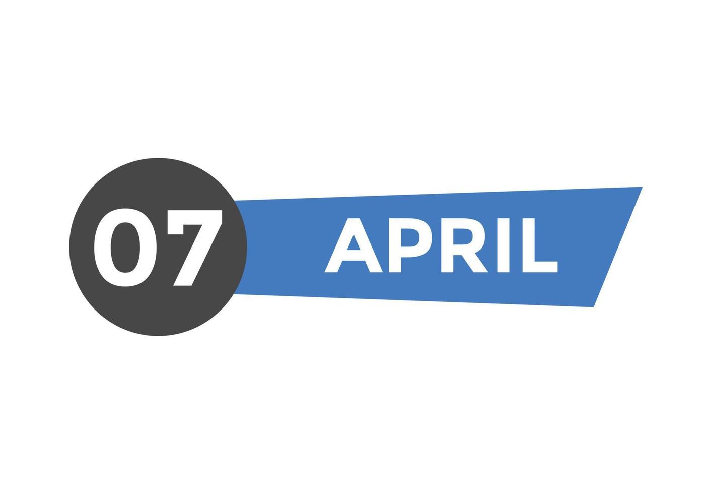 Recordatorio del calendario del 7 de abril. Plantilla de icono de calendario diario del 7 de abril. calendario 7 de abril plantilla de diseño de iconos. ilustración vectorial vector