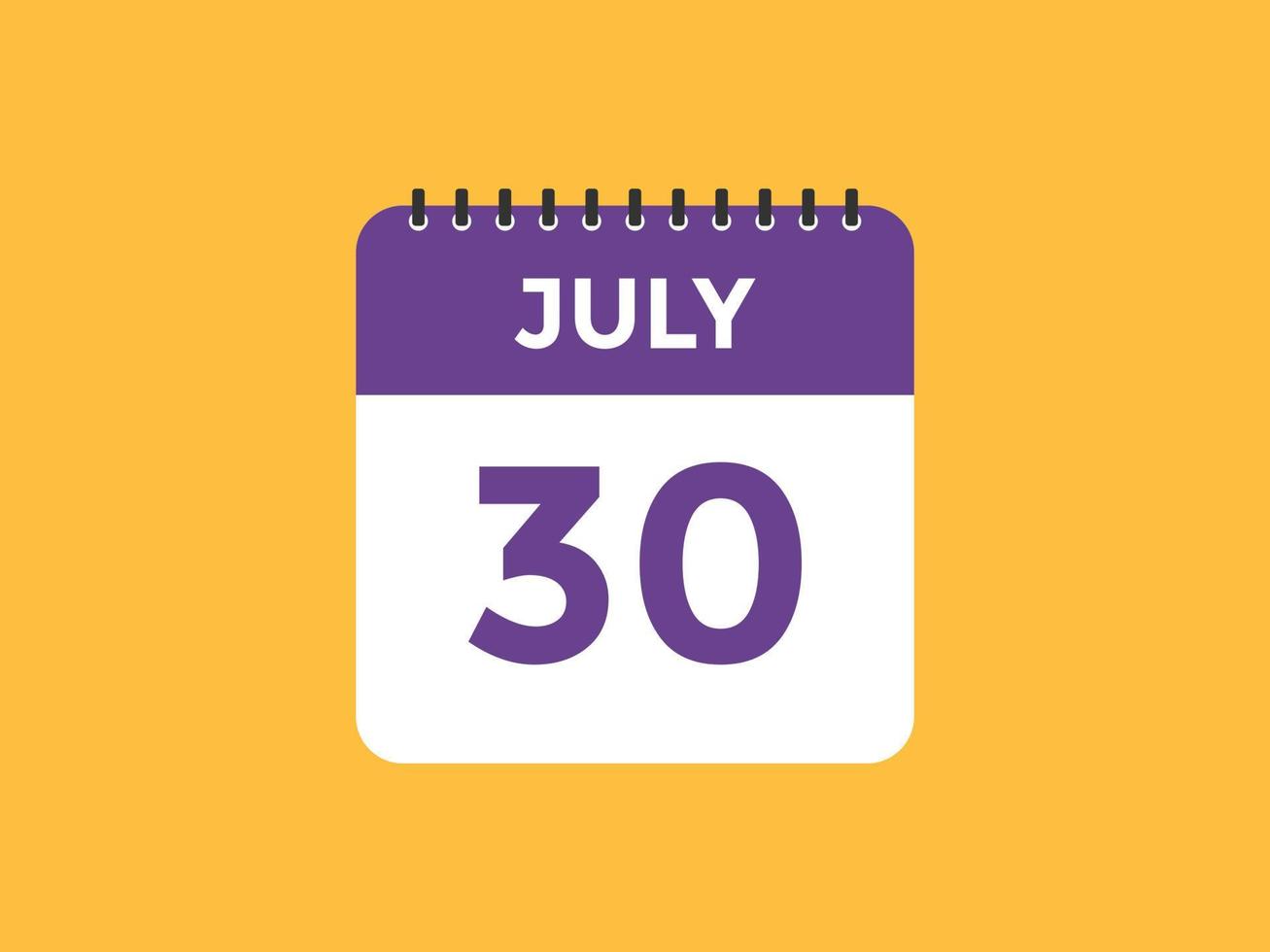 Recordatorio del calendario del 30 de julio. Plantilla de icono de calendario diario del 30 de julio. plantilla de diseño de icono de calendario 30 de julio. ilustración vectorial vector