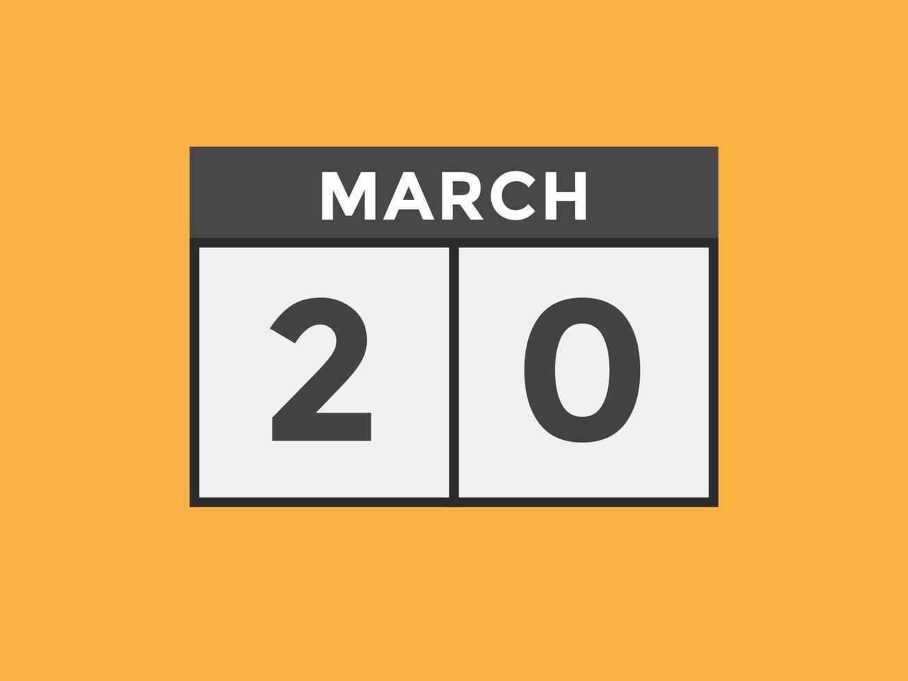 march 20 calendar reminder. 20th march daily calendar icon template. Calendar 20th march icon Design template. Vector illustration