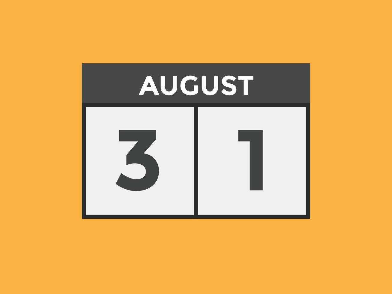 august 31 calendar reminder. 31th august daily calendar icon template. Calendar 31th august icon Design template. Vector illustration