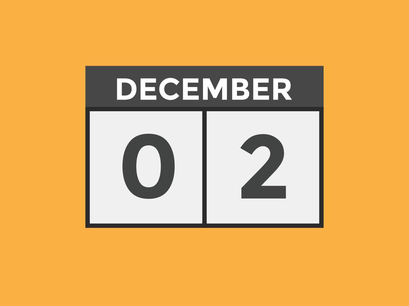 Recordatorio del calendario del 2 de diciembre. Plantilla de icono de calendario diario del 2 de diciembre. plantilla de diseño de icono de calendario 2 de diciembre. ilustración vectorial vector