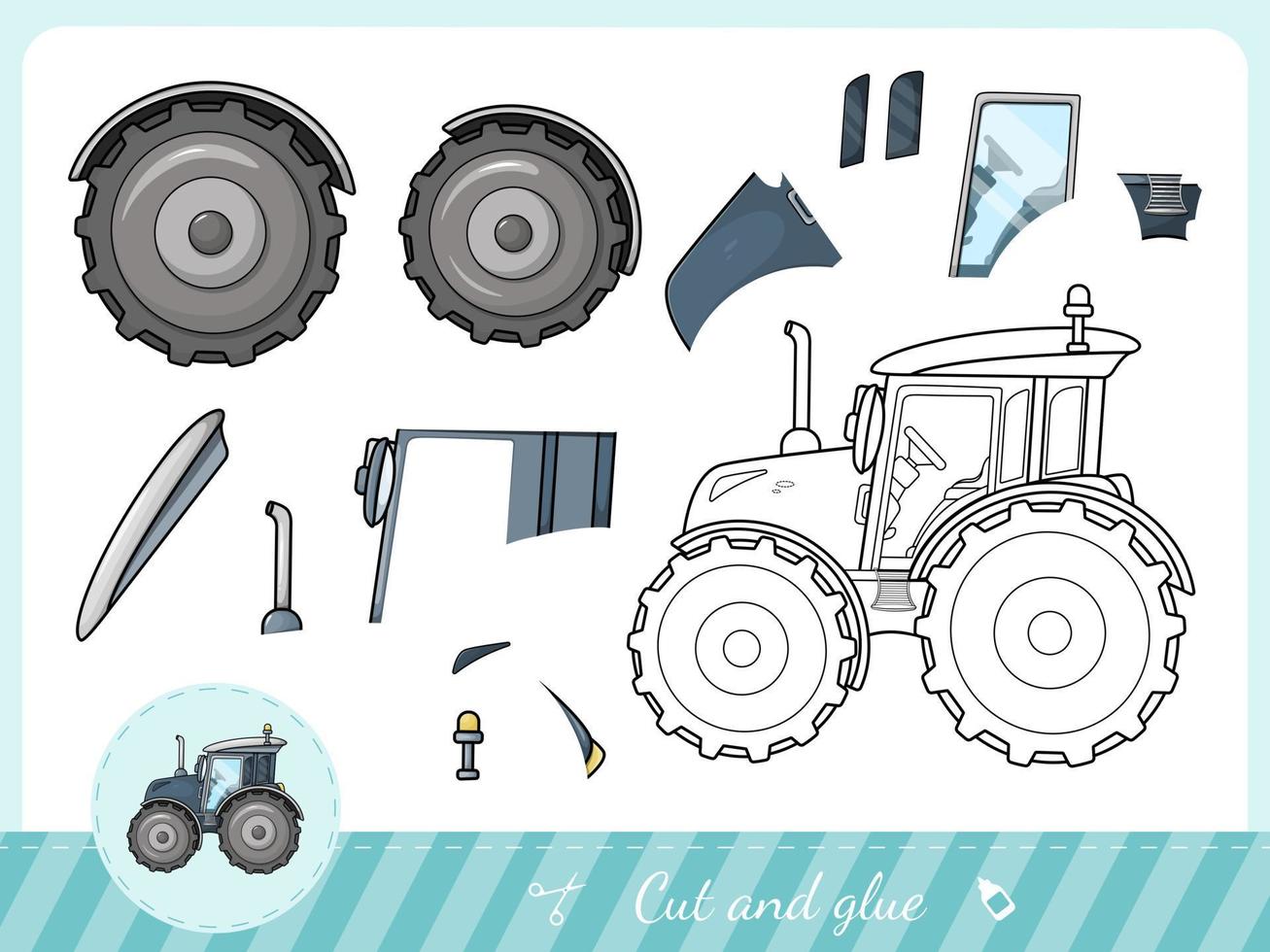 Cut and glue a cartoon tractor vector