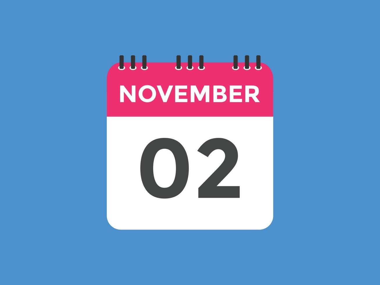 Recordatorio del calendario del 2 de noviembre. Plantilla de icono de calendario diario del 2 de noviembre. plantilla de diseño de icono de calendario 2 de noviembre. ilustración vectorial vector