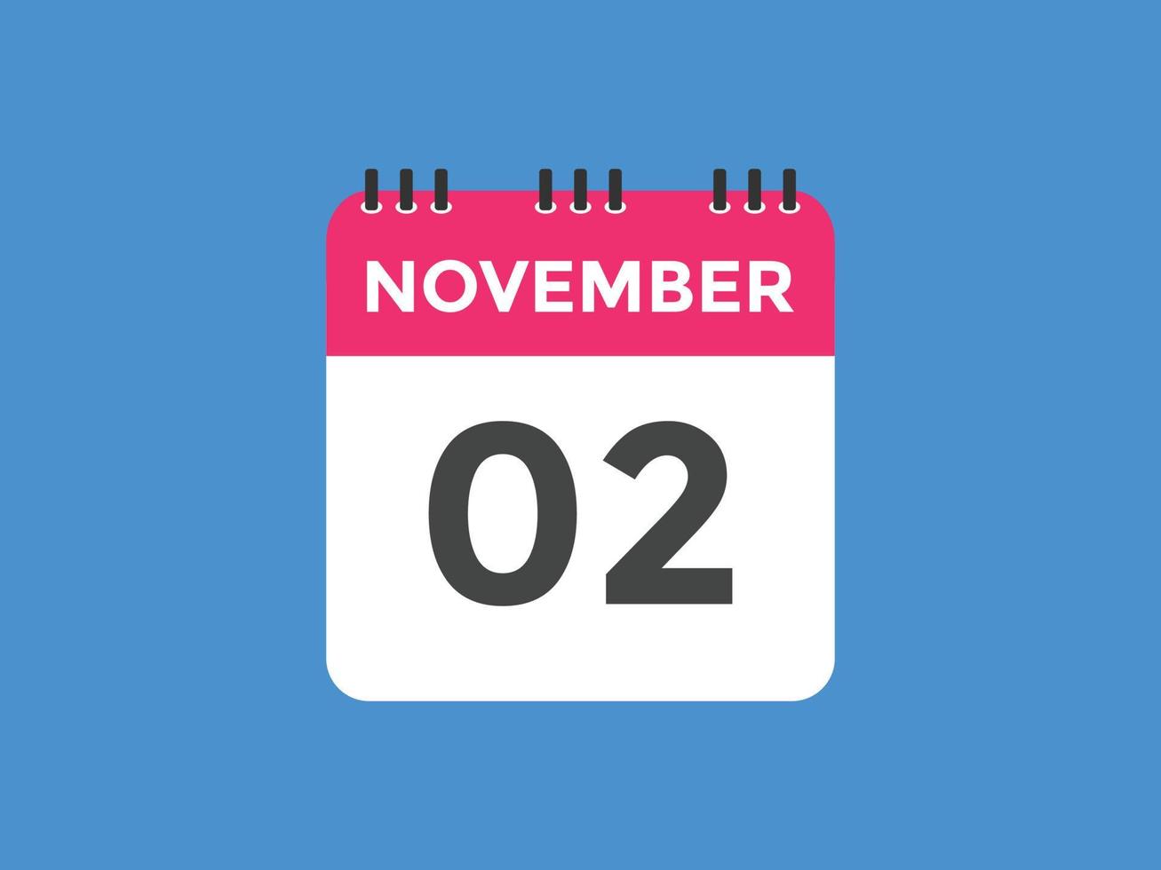 november 2 calendar reminder. 2nd november daily calendar icon template. Calendar 2nd november icon Design template. Vector illustration