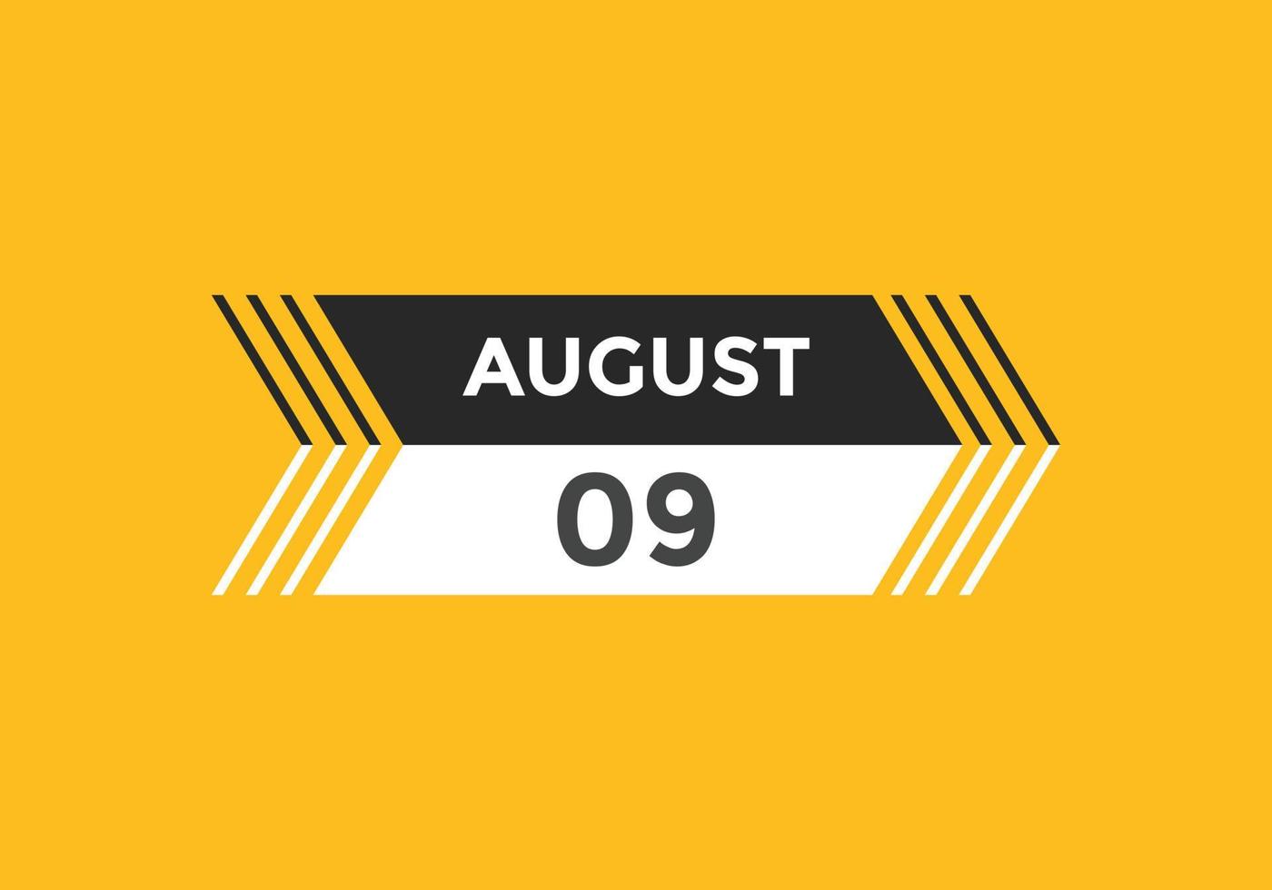 august 9 calendar reminder. 9th august daily calendar icon template. Calendar 9th august icon Design template. Vector illustration