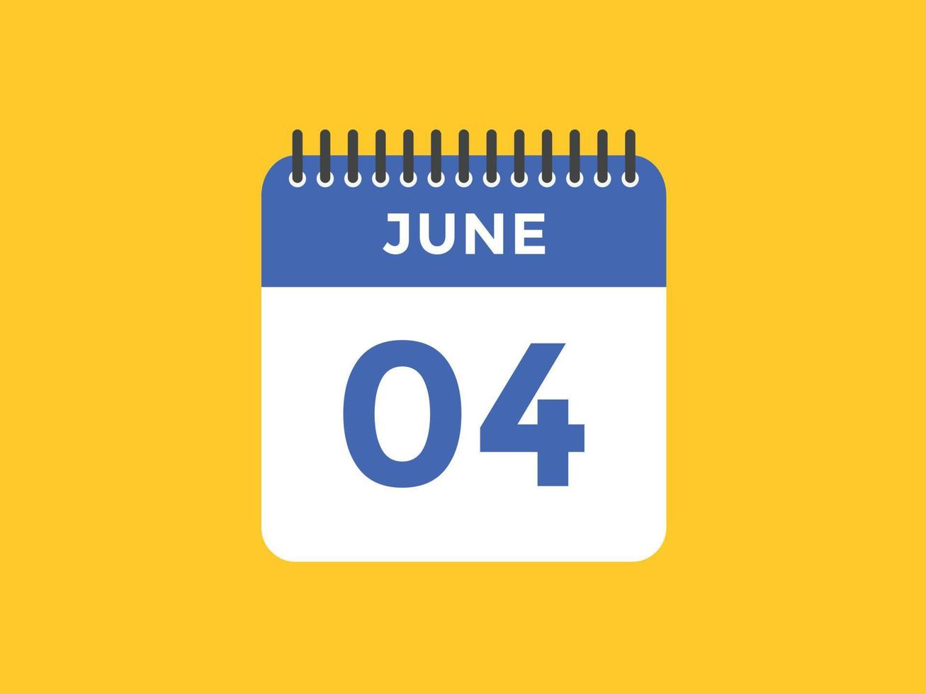 june 4 calendar reminder. 4th june daily calendar icon template. Calendar 4th june icon Design template. Vector illustration