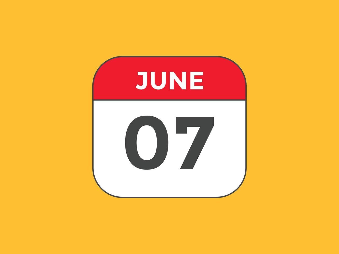 june 7 calendar reminder. 7th june daily calendar icon template. Calendar 7th june icon Design template. Vector illustration